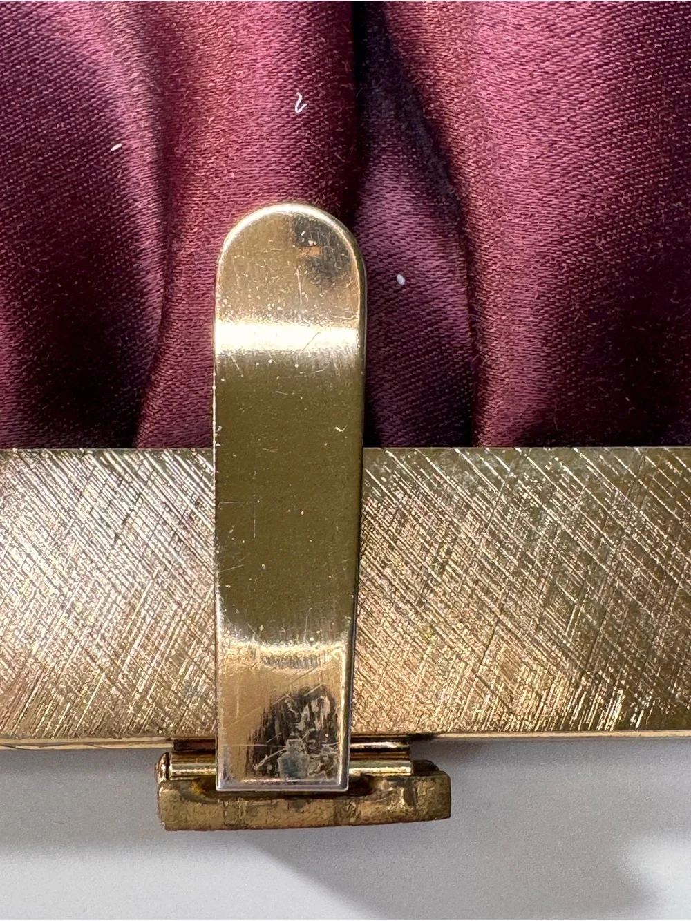 Vintage Retro Burgundy Brown Satin Evening Clutch Bag Gold Chain & lift clasp
